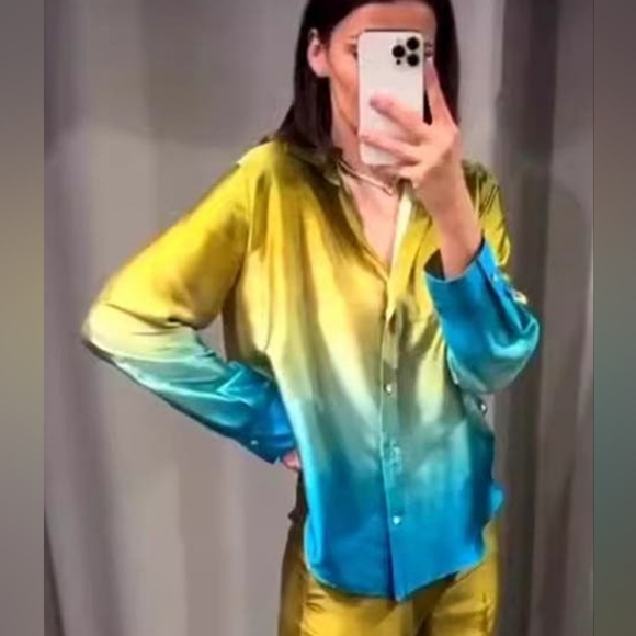 Zara Set 2 Pc satin effect wide leg pants and Top NWT Size XS - Picture 11 of 15